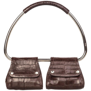 Prada Brown Alligator Embossed Silver Hoop Bag, 2000
