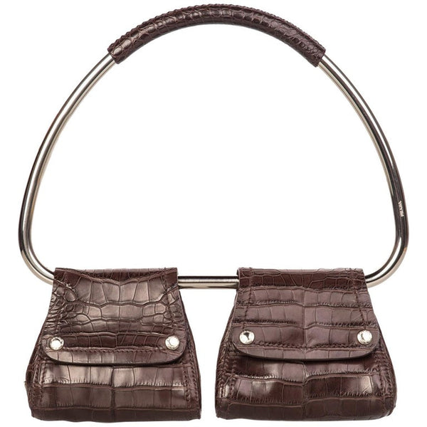 Prada Brown Alligator Embossed Silver Hoop Bag, 2000