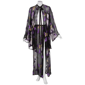 Yves Saint Laurent YSL Black Chiffon Metallic Falling Leaves Ensemble, 1978
