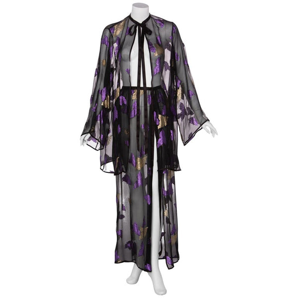 Yves Saint Laurent YSL Black Chiffon Metallic Falling Leaves Ensemble, 1978