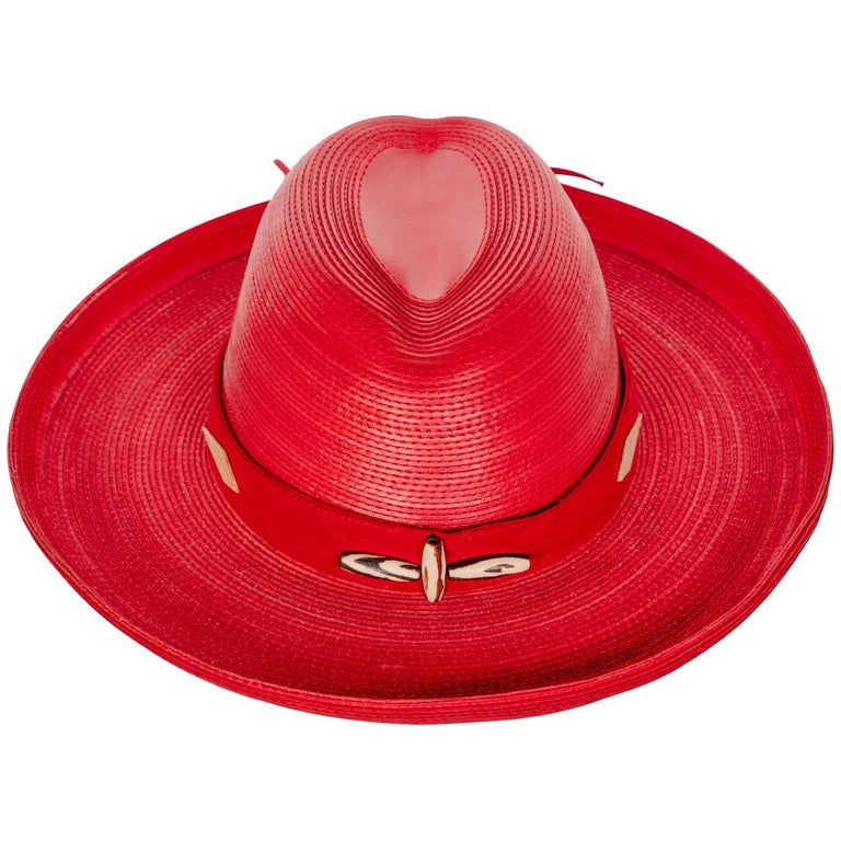 Patricia Underwood Red Leather Western Hat, 1980s