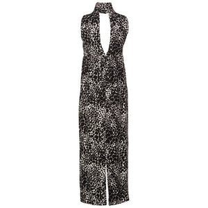 Yves Saint Laurent YSL Black and White Silk Print High Neck Evening Dress, 1985
