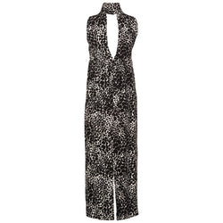 Yves Saint Laurent YSL Black and White Silk Print High Neck Evening Dress, 1985