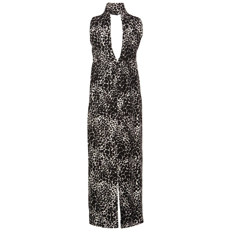 Yves Saint Laurent YSL Black and White Silk Print High Neck Evening Dress, 1985