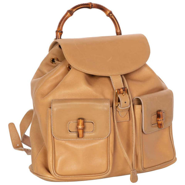 Gucci Vintage Leather and Bamboo Handle Backpack