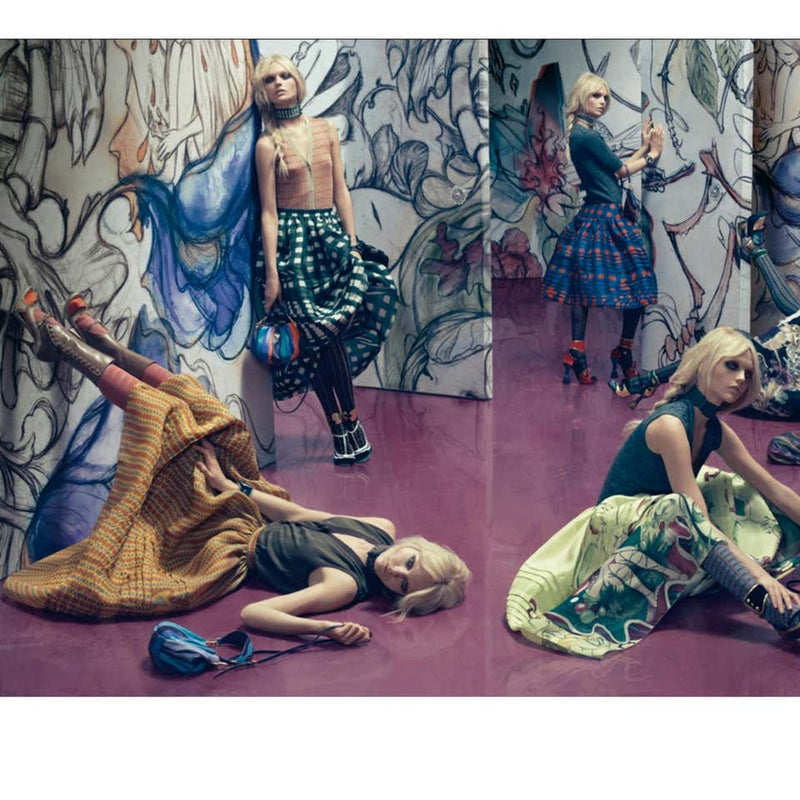 2008 Prada Fairy Runway Yellow Printed Silk Organza Skirt