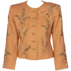 Yves Saint Laurent Gold Beaded Wheat Linen Jacket, 1980s