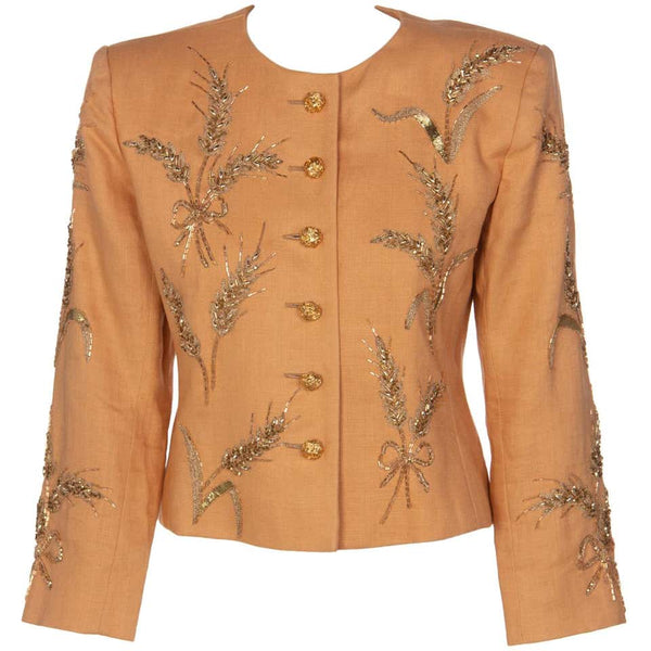 Yves Saint Laurent Gold Beaded Wheat Linen Jacket, 1980s