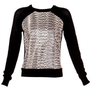 Jason Wu Black Wool Snakeskin Crew Neck Sweater, 2013