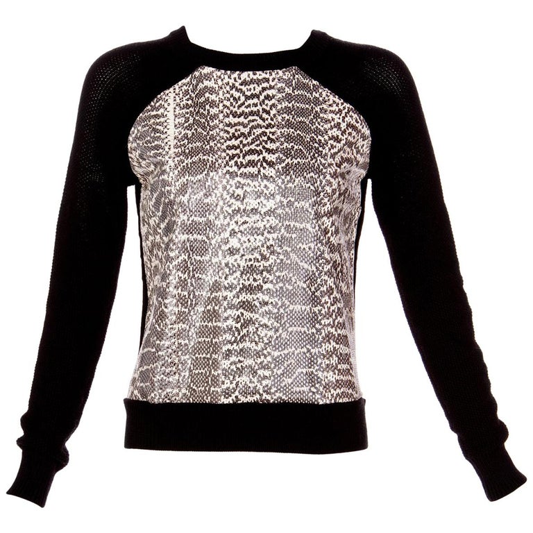Jason Wu Black Wool Snakeskin Crew Neck Sweater, 2013