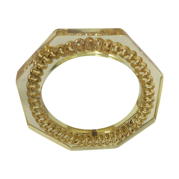 Vintage Chanel Lucite and Chain Link Bangle Bracelet 1997