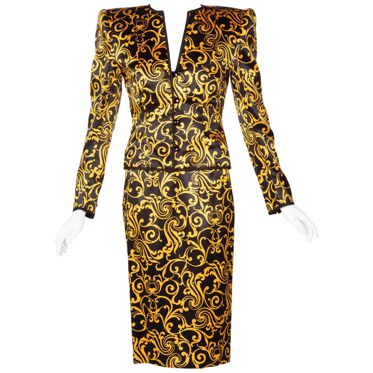 1980s Odicini Couture Black and Yellow Silk Strapless Cocktail Dress and Jacket