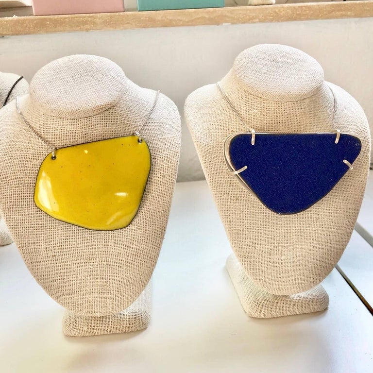 Michel McNabb for Basha Gold Blue Sugar Coat Enamel Silver Cage Necklace