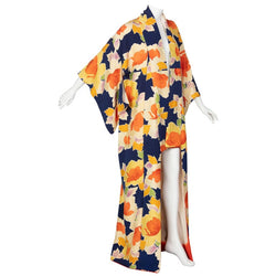 Vintage Japanese Silk Multicolored Floral Maxi Kimono