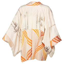 Vintage Silk Cream and Gold Shibori Bamboo Print Reversible Kimono Jacket