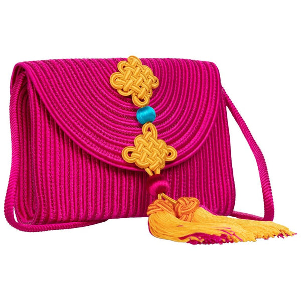 Yves Saint Laurent YSL Pink Passementerie Yellow Tassel Shoulder Bag ,1990s