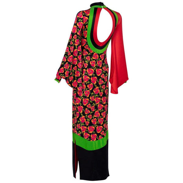 Giorgio di Sant'Angelo Floral Color Block Cut-Out Back Maxi Dress, 1970s