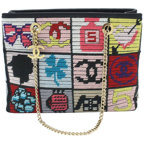 Chanel Precious Symbols Needlepoint Gold Chain Shoulder Bag