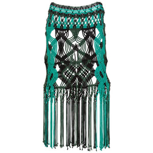 Proenza Schouler Green Turquoise Macrame Fringe Skirt, 2011