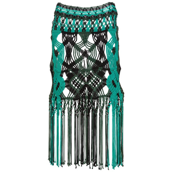 Proenza Schouler Green Turquoise Macrame Fringe Skirt, 2011