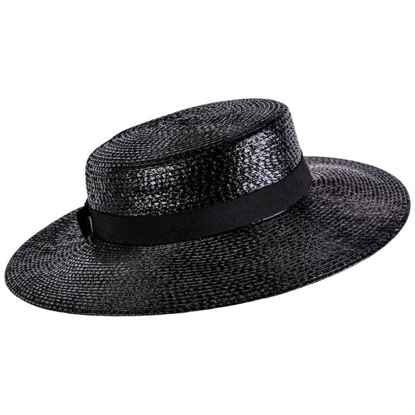 Yves Saint Laurent YSL Vintage Glossy Black Straw Hat, 1980s