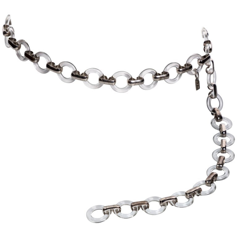 Vintage Yves Saint Laurent Lucite Rings Silver Link Belt / Necklace