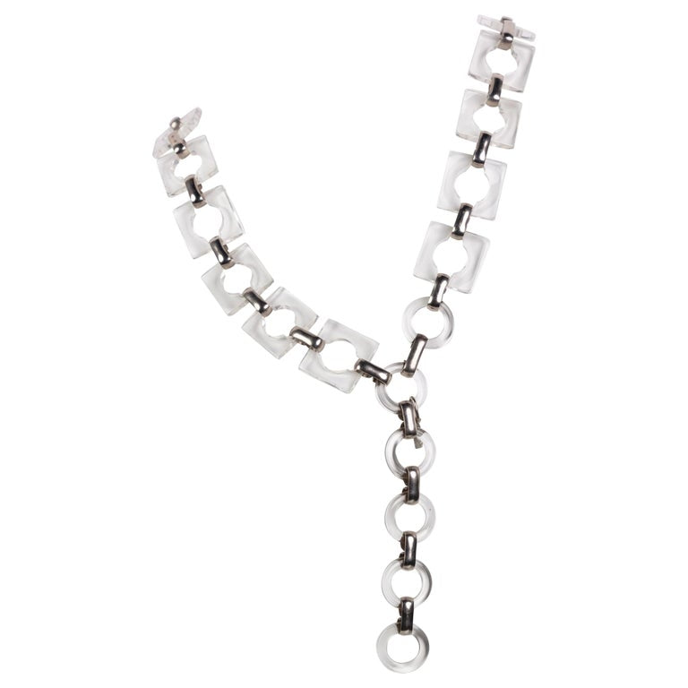 Vintage Yves Saint Laurent Lucite Squares Silver Necklace / Belt