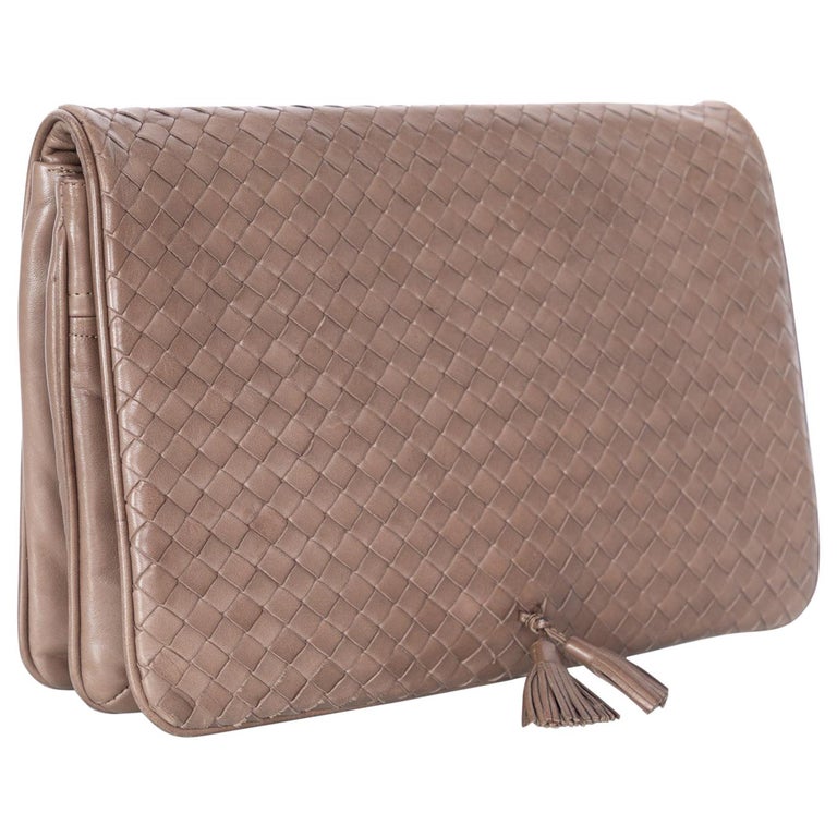 Vintage Bottega Veneta Intrecciato Leather Tassel Clutch Bag