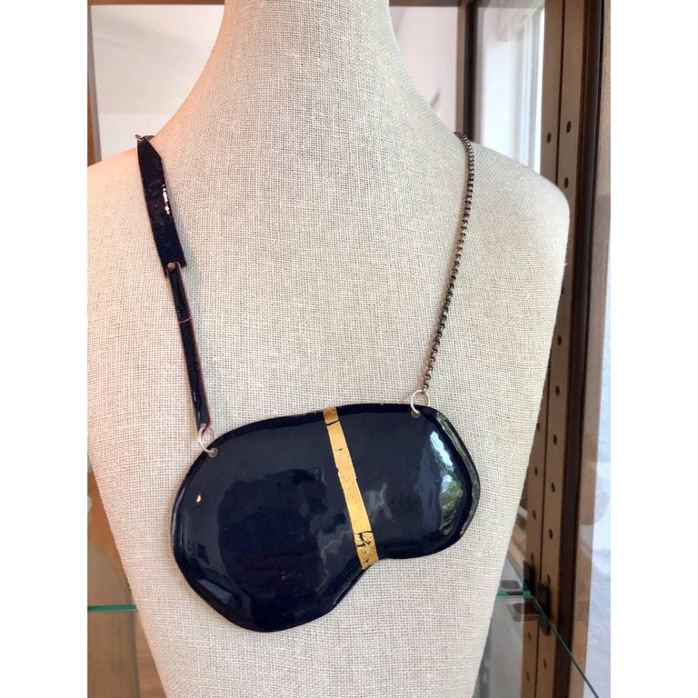 Michel McNabb for Basha Gold Midnight Blue Bean Enamel Silver Chain Necklace
