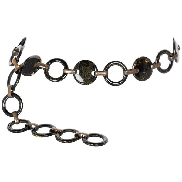 Vintage Yves Saint Laurent Black Marbled Bakelite Belt Necklace YSL