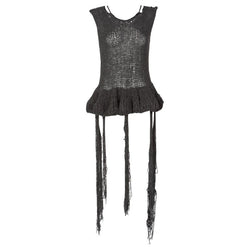 The Row Silk Knit Peplum Fringe Sweater