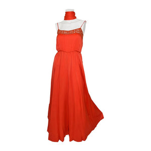 Orange Palazzo Pant Jumpsuit with Shawl 1960s