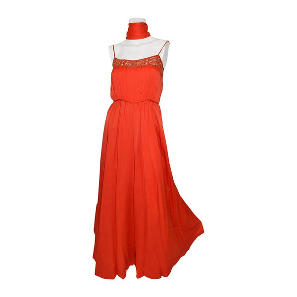 Orange Palazzo Pant Jumpsuit with Shawl 1960s