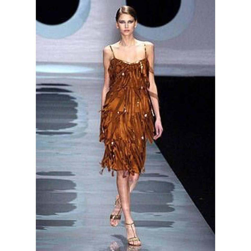Paco Rabanne Copper Silk Gold Chain Fringe Dress, Fall 2004 Basha Gold Paco Rabanne Copper Silk Gold Chain Fringe Dress, Fall 2004 Basha Gold