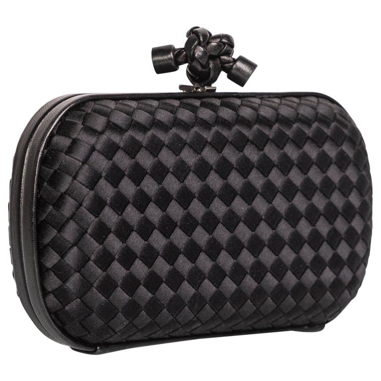 Bottega Veneta Intrecciato Woven Satin Box Clutch in Gray