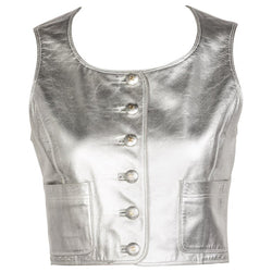 Chanel Silver Leather Cropped Vest, 1990s