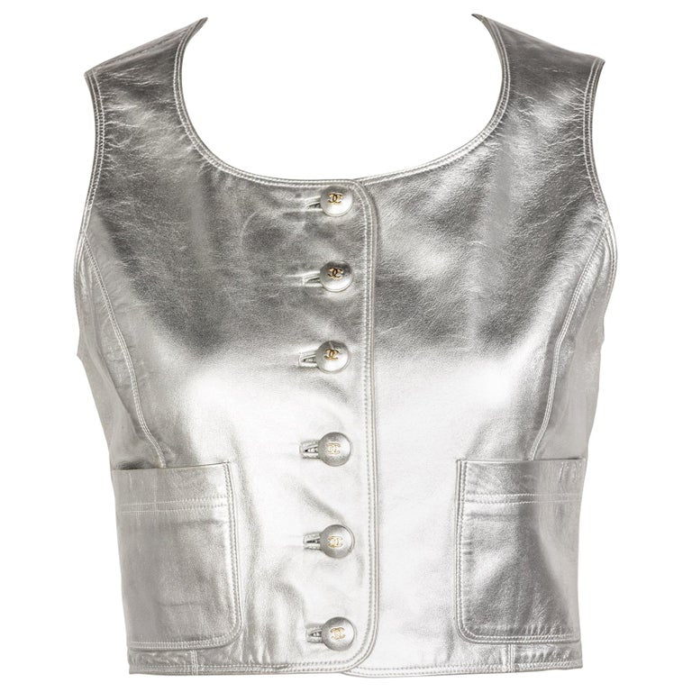 Chanel Silver Leather Cropped Vest, 1990s