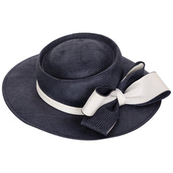 Oscar de la Renta Navy White Bow Straw Hat