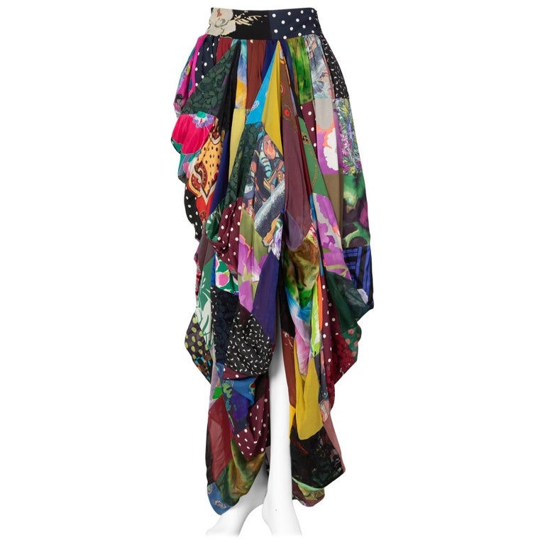 Dolce & Gabbana Multicolored Silk Patchwork Maxi Skirt, 1990s