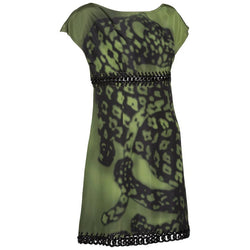 Prada Green Black Chain Inset Printed Shift Dress, Resort 2009