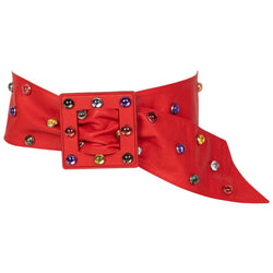 Saint Laurent Red Leather Jewel Belt YSL, 1980s
