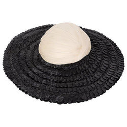 Galanos Couture Ivory Silk Black Raffia Hat