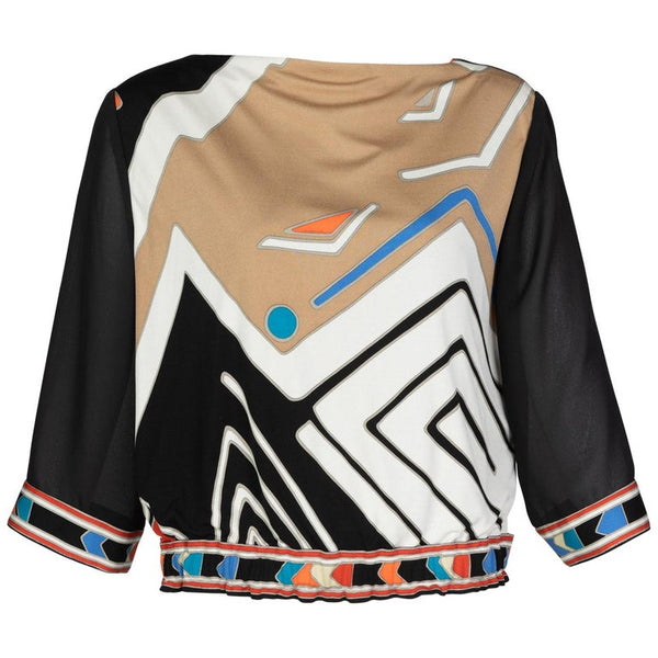 Vintage Leonard Paris Multicolored Geometric Printed Silk Jersey Blouse