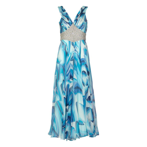 Missoni Blue Printed Plunge Neck Sleeveless Silk Crystal Gown, 2006