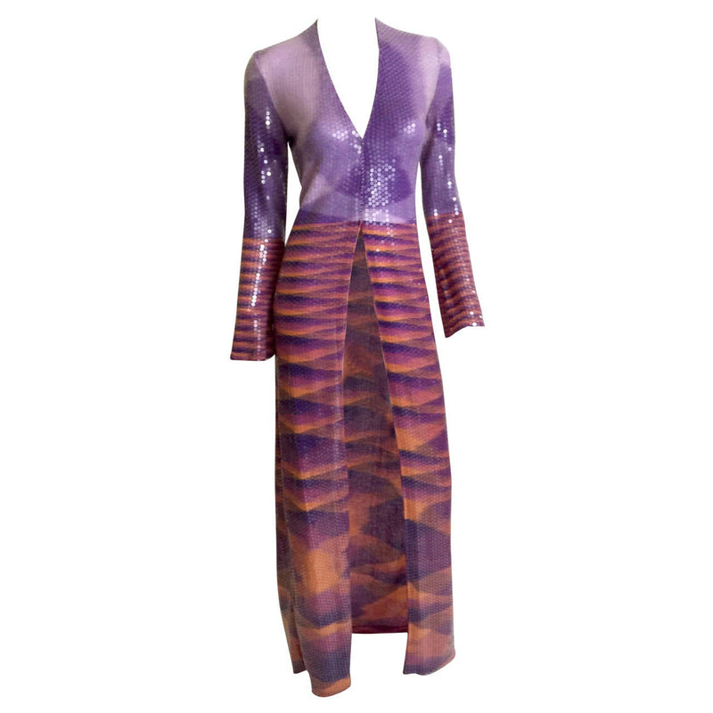 Magnificent Vintage Missoni Purple Pink Maxi Sequin Duster Cardigan