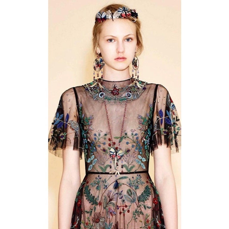 Valentino Resort Butterfly Dream Catcher Feather Shoulder Duster Earrings, 2016