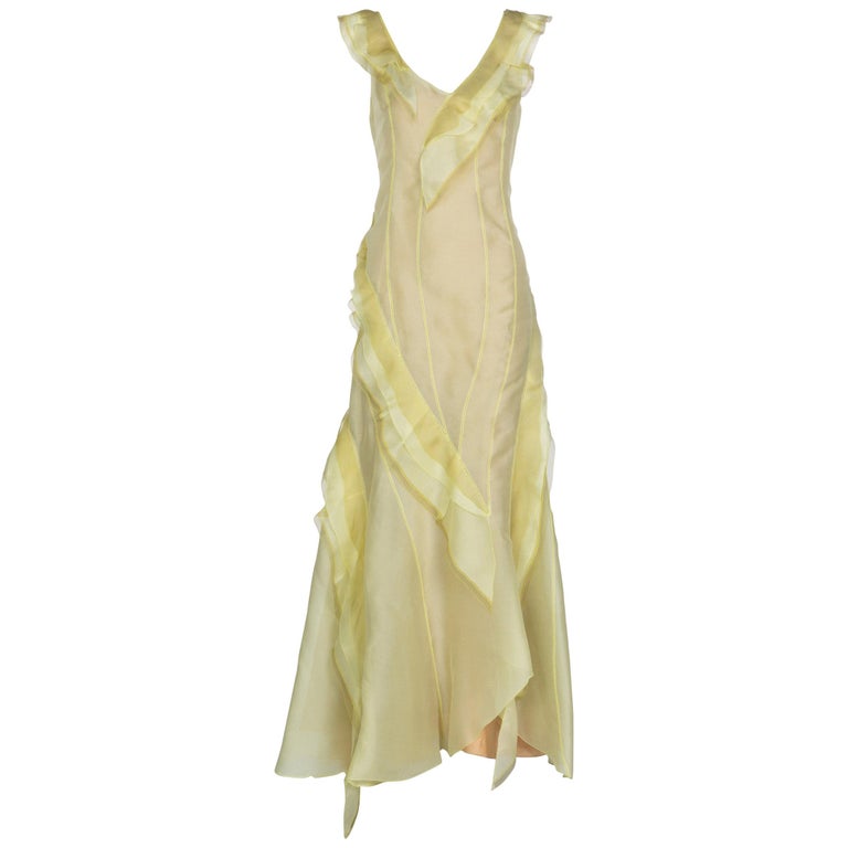 Nina Ricci Yellow Silk Organza Sleeveless Evening Dress, 2009