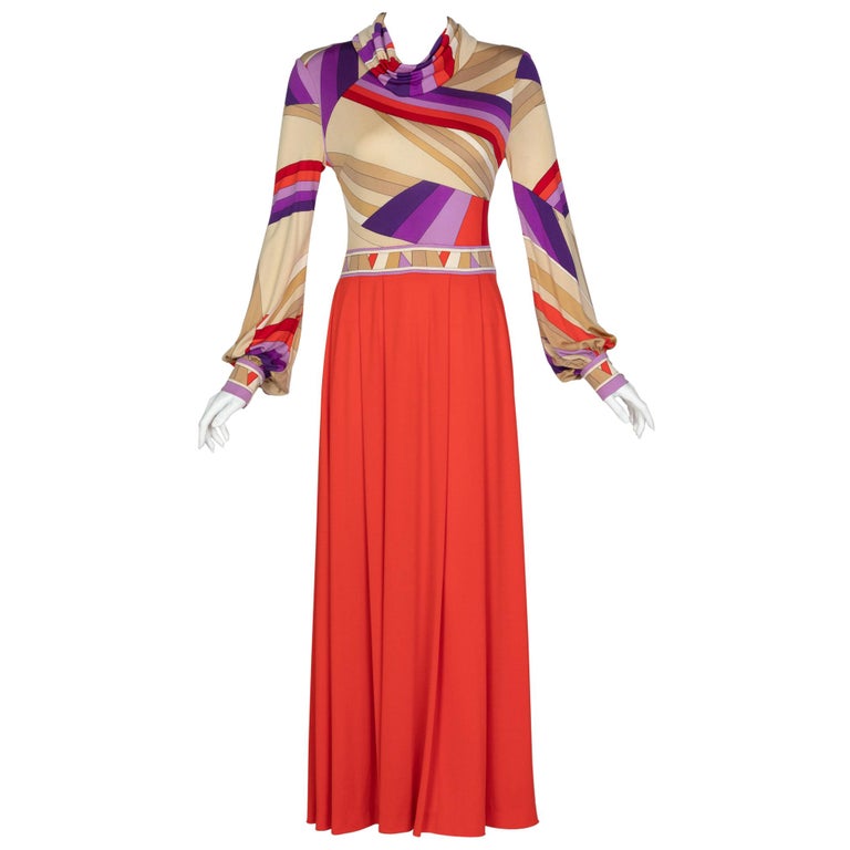 Leonard Paris Silk Jersey Swirl Print Maxi Dress Vintage Documented, 1970s