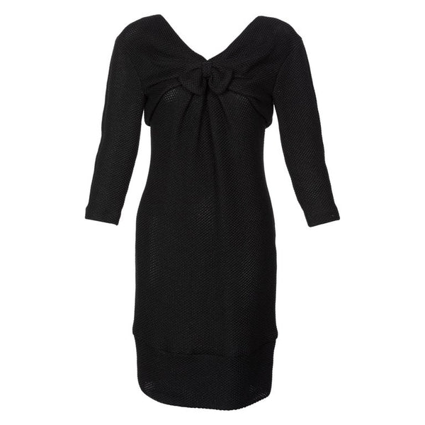 Chanel Shimmer Black V Neck Bow Dress Runway 2013