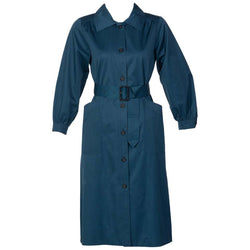 Yves Saint Laurent French Blue Belted Cotton Trench Coat YSL, 1980s